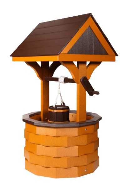 Large outdoor Wishing Well Cedar with Brown Trim