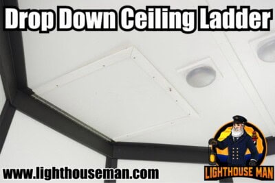 Drop Down Ceiling Ladder in Utility She Shed